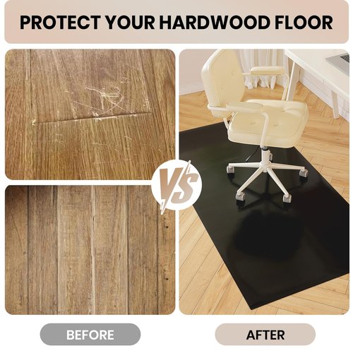 Black Chair Mat for Hardwood Floor, 48 x 72 Inch Large Office Chair Mat, Plastic Floor Protector, 4'×6' Area Rug for Living Room, Heavy Duty Wood Tile Floor Mats for Home Laundry Dining Area