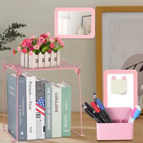 abcGoodefg Pink Locker Accessories, Cute Locker Organizer Shelf Locker Decorations for Girls for School Locker with Magnetic Locker Mirror and Whiteboard, Magnetic Pen Holder