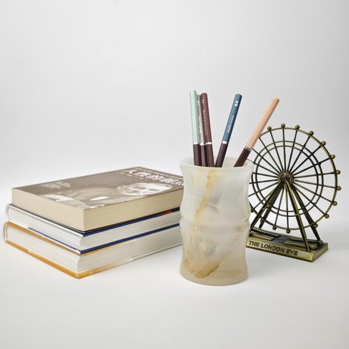 Pen Holder, Jade Pencil Holder, Natural Jade Desk Organizer, Durable Jade Pencil Cup Ornaments, Decorative Makeup Brush Holder Cup, Stationery Holder for Office School Home