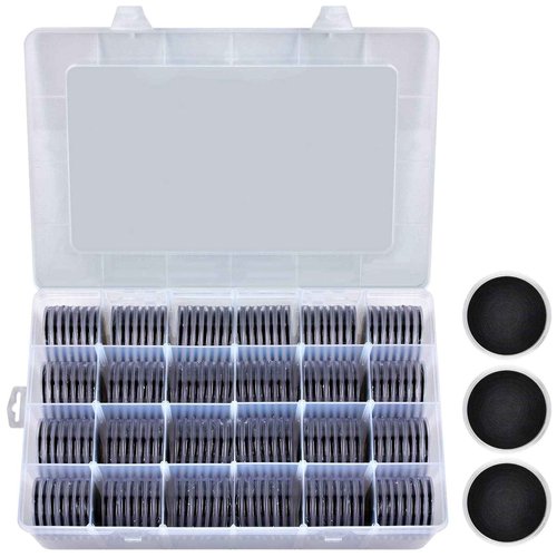 Coin Capsules 46mm with Foam Gasket and Plastic Storage Organizer Box, 6 Sizes (20/25/27/30/38/46 mm) Coins Collector Case Holder for Collection Supplies-168 Pieces (Black)