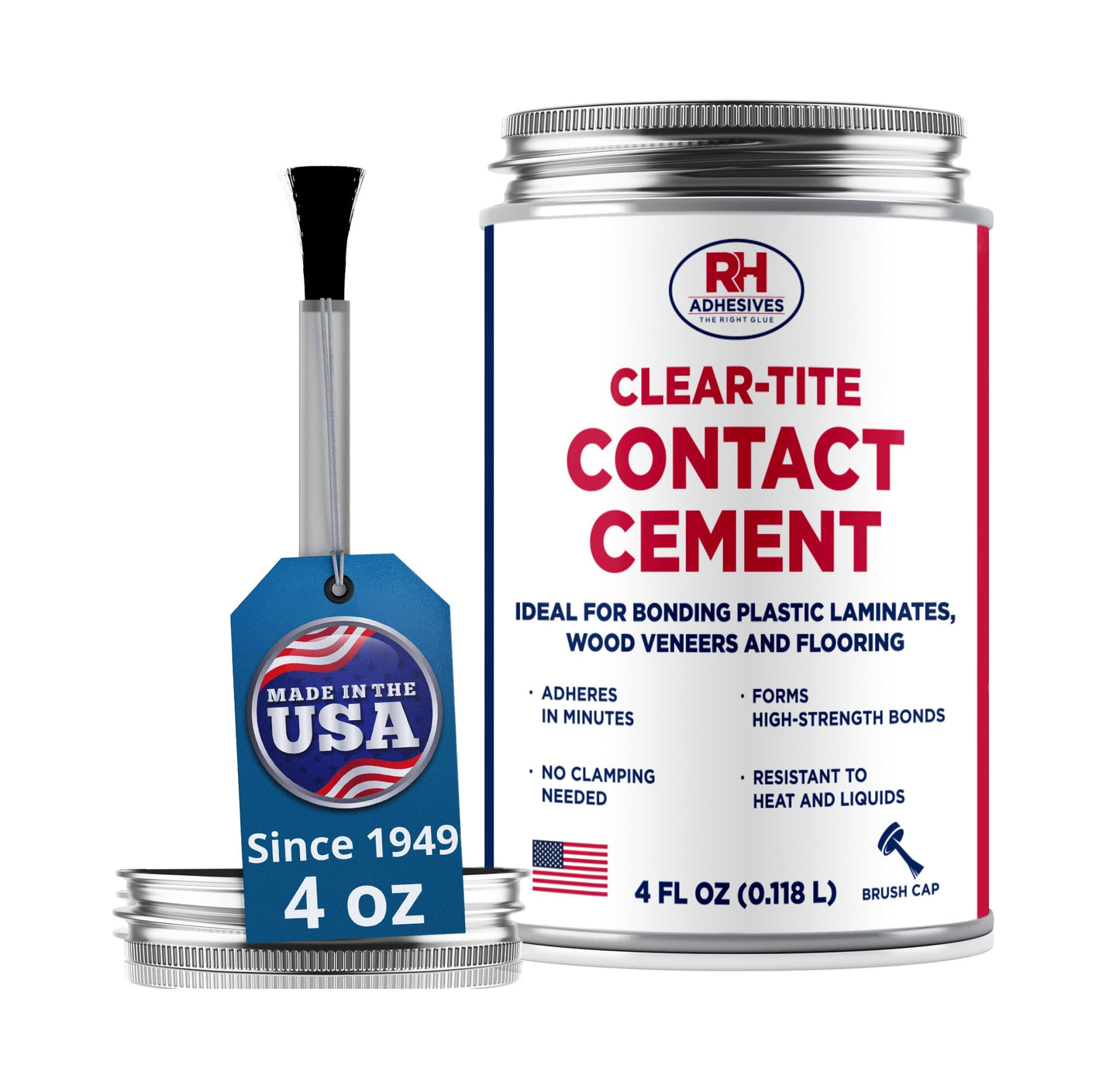 Clear-Tite Contact Cement, 4 oz. can - Laminate Flooring, Countertops, Tabletops, Crepe Rubber, Ceramics, Wood Veneers, Waterproof, Long Lasting - RH Adhesives