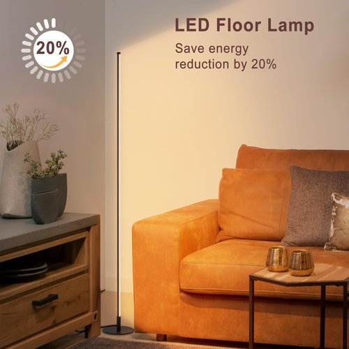 38°GARDEN Modern Floor Lamps for Living Room, 56" LED Black Corner Lights with Remote, Dimmable, Floor Standing Lamp for Bedroom Home Office