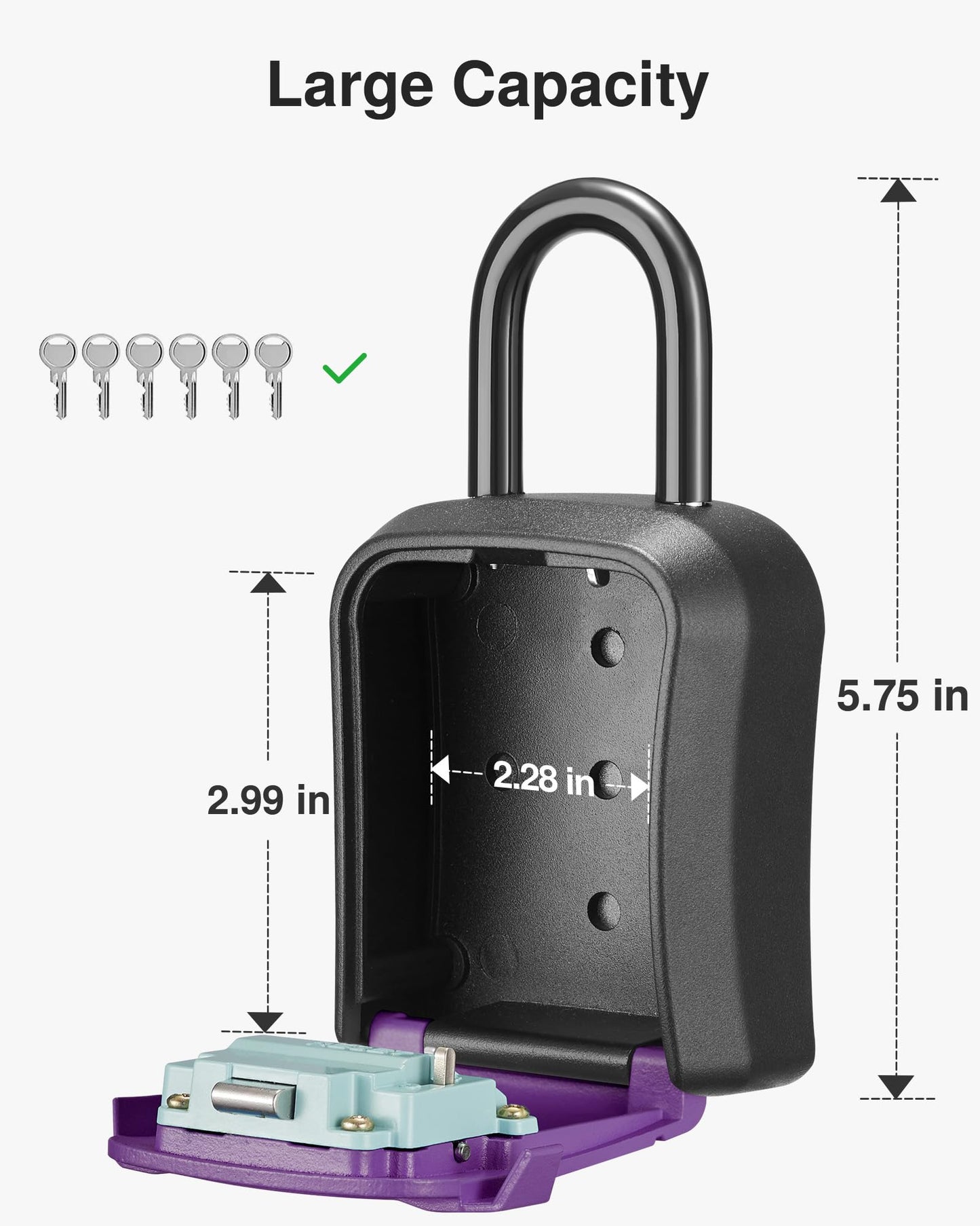 Puroma Lock Box, Key Lock Box Wall Mount & Portable Combination Lockbox with Resettable Code, Security Lockbox for Outside House Keys, Apartment Realtors Spare Keys Storage (1 Pack, Purple)