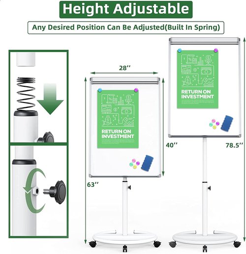 Mobile Dry Erase Board - 40x28 Inch Magnetic Whiteboard with Adjustable Stand & 25 Sheets Paper Pad