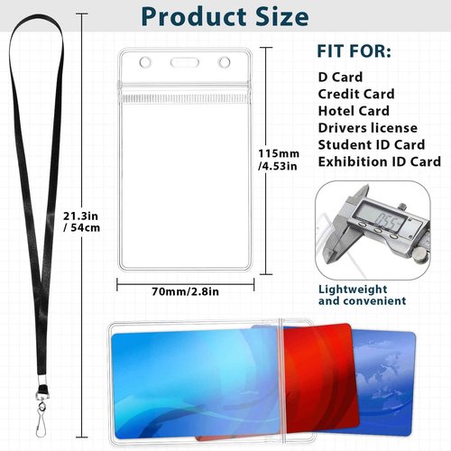 Harloon 300 Pack Clear ID Badge Holder with Lanyard 2.75 x 4.53 Inch Bulk Waterproof Vertical Card Holders with Flat Neck Lanyards and Swivel Hooks for Cruise, School, Office Supplies(Black)
