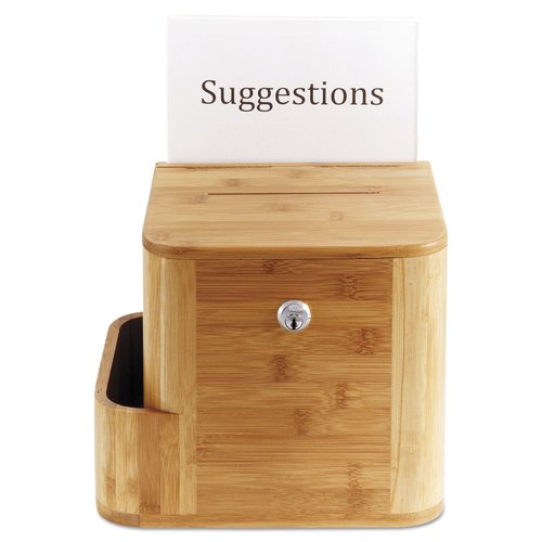 Safco 4237NA Wood Suggestion, Charity, Voting Box, Lock and Card Storage Pocket, Freestanding or Wall Mounted, Includes Suggestion Cards