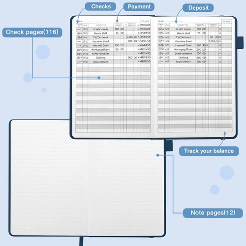 JUBTIC A5 Check Registers - Personal Ledger for Tracking Payments & Finances | Blue Color