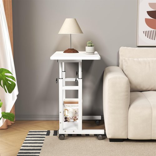Skiennix Adjustable Height Mobile Computer Desk - Rolling Writing Desk with Wheels | 31.5" x 15.75" White