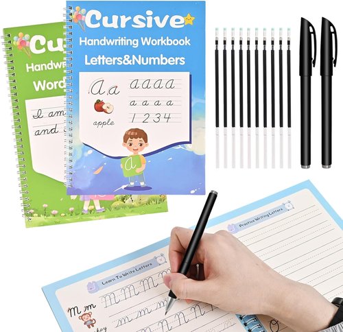 AALGO Cursive Handwriting Workbook - Reusable Practice Book for Kids & Beginners | Learn Letters, Words & Sentences