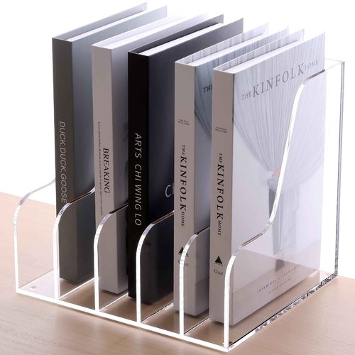 SANRUI Acrylic File Organizer, Compact Desk Organizer for Folders, Binders, Notebooks, Envelopes, Clear Magazine File Holder, 5 Section Bookshelf for School Home Office Organization, A4