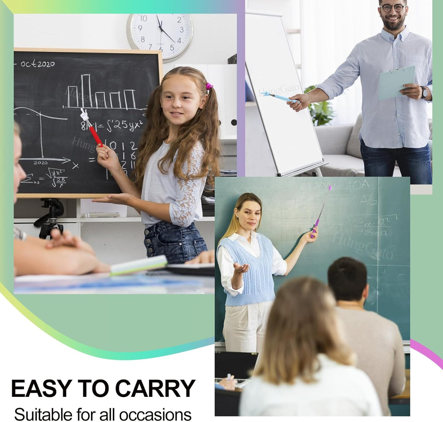 Skiennix Telescopic Teacher Pointer Stick - Retractable Finger Pointer for Classroom Use | 2 Pcs Set (Black)