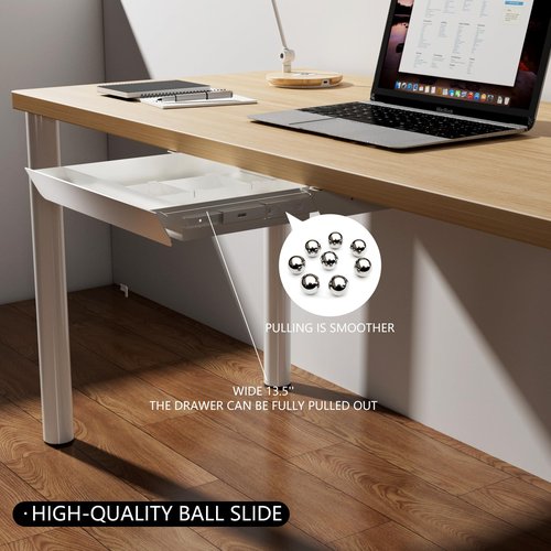 Gaxomo White Under Desk Sliding Pull-out Drawer with Pencil Tray and Slide Storage Tray, 17'' long & 13.5'' deep Large Organizer for Sit Stand Workstation…