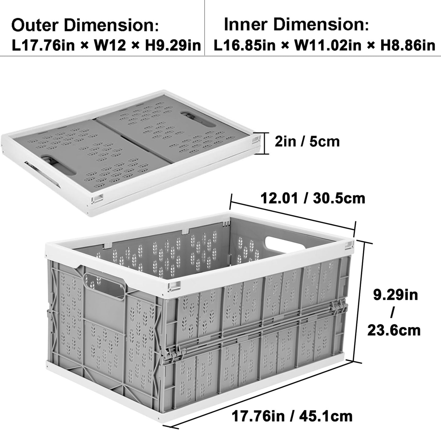 Livememory 2 Pack Foldable Crates, 31 Liters Plastic Milk Crate Storage Bin for Home, Laundry, Clothes(17.76x 12.01 x 9.29 in)