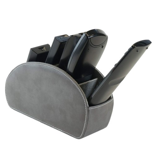 Remote Control Holder with 5 Compartments, Grey PU Leather Office Organization Storage Caddy Box for TV Remote, Heater Controllers, Media Player, Office Supplies, Makeup Brushes CEG10