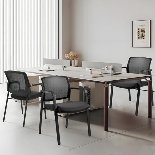 CLATINA Home Office Desk Chair No Wheels,Ergonomic Mesh Mid Back Stacking Arm Chair for Remote Learning,Small Office,Guest Chair,College Apartment (Black, 4 Pack)