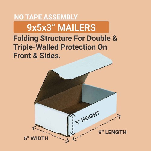 Aviditi White Corrugated Cardboard Mailing Boxes, 9" x 5" x 3" (Pack of 50) Crush-Proof Mailers, Small Cardboard Boxes for Shipping, Packing, Moving, and Storage