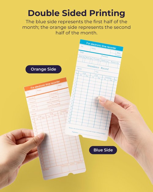 Volcora 100 Pack Time Cards for Employees 2 Sided 7.4 x 3.4" Sprint for Volcora Time Clock, Timecards Monthly for Time Recorder, Overtime and Total Hours Included