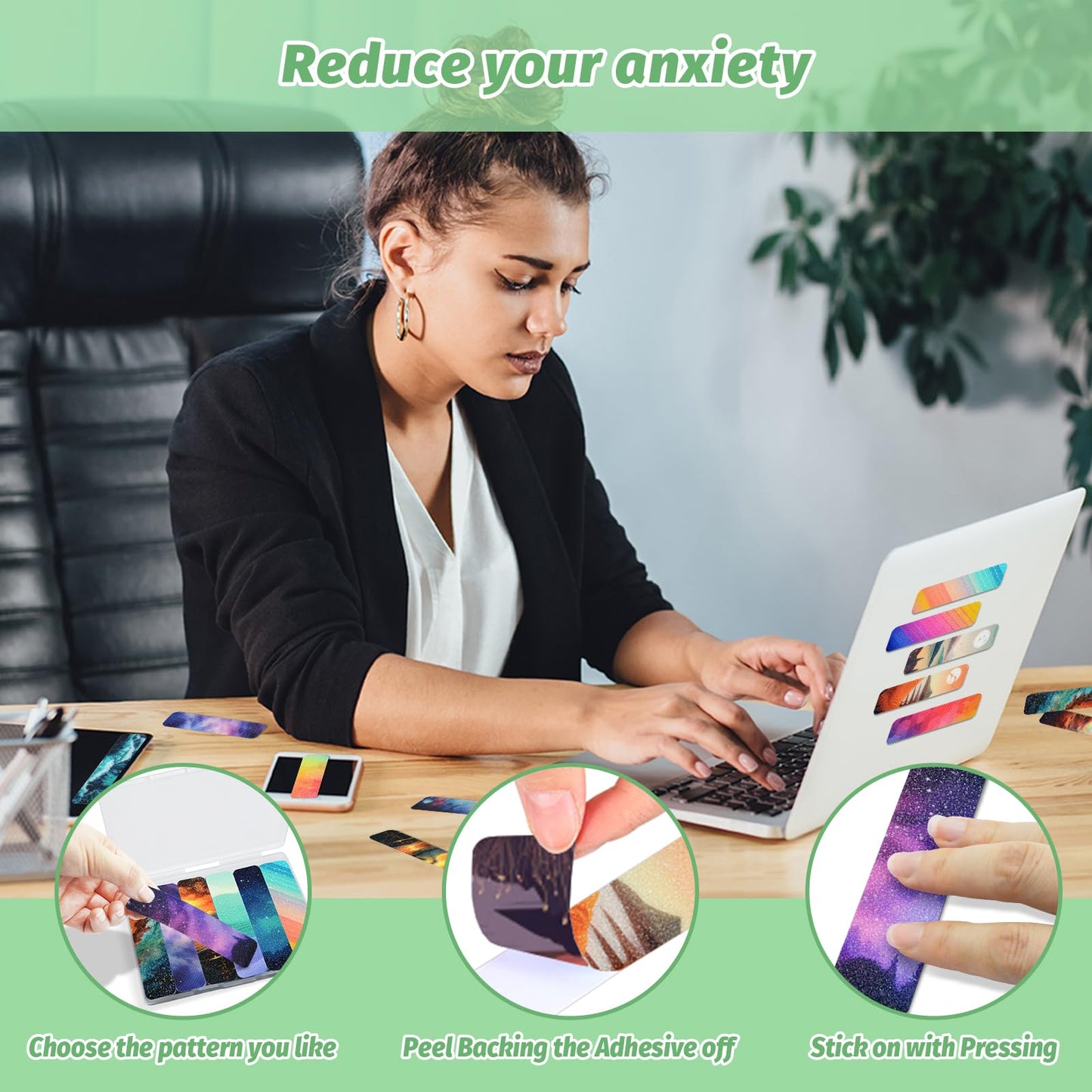 72 Pieces Anxiety Sensory Stickers with Storage Box - Sensory Stickers 2 Textured Surface - Fidget Strips for Office Desk Adult Stress
