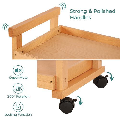 VISWIN Art Cart Organizer, Solid Beechwood Art Supply Storage Organizer with Caster Wheels, 3-Tier Multifunctional Rolling Utility Storage Cart for Studio, Classroom, Artists - Natural
