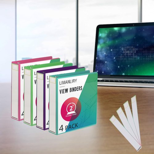 Round 2" Customizable 2-Inch Binders - 3 Ring View Binder with Pockets | Assorted Colors, 4 Pack