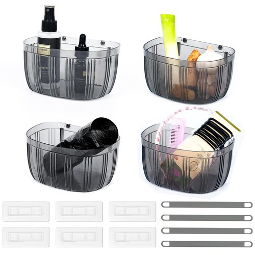 Beileqi 4 Pcs Adhesive Clear Inside Cabinet Door Organizer Spice Wall Mounted Shelf Condiment Storage Caddy for Bathroom Kitchen under Sink and Living Room