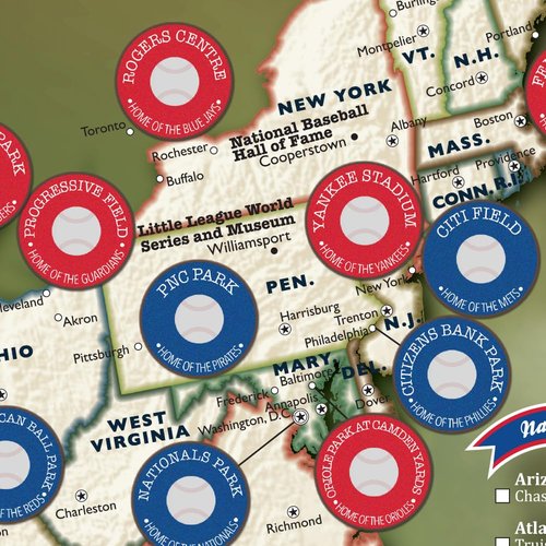 Map Your Travels Ballpark Travel Quest Poster Set | Laminated and Includes Stickers | 17"x28" | Made in the USA