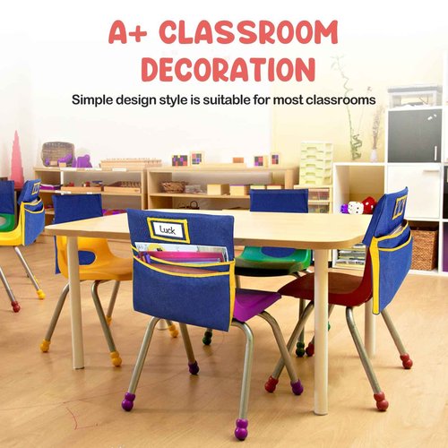 16PCS Chairback Buddy Pockets Chart with 2 Heavy Duty Storage Pocket,School Supplies Chair Back,Standard Denim Storage Organizer for Classroom Chair(Yellow)