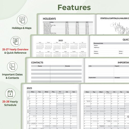 SUNEE 2025-2026 Weekly & Monthly Hardcover Planner 5.5" x 8.3" - 12 Month (July 2025 - June 2026), Small Academic Year Calendar Planner, Pocket, Notes, 100 GSM Paper, Sage Green