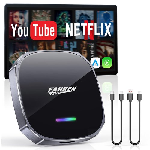 FAHREN Wireless CarPlay Adapter for iPhone& Android Auto, Support Netflix/YouTube, Mini Android Auto Wireless Adapter, Plug & Play,Only Fit with The 2018+ Cars with OEM Wired CarPlay