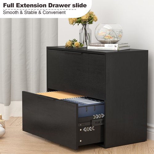 FATIGOS Lateral File Cabinet, Wood Black File Cabinet with Hanging Bars for Letters, Horizontal File Cabinets for Home Office