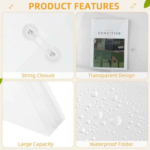Tatuo 50 Pcs A4 Plastic Envelopes with String Closure 1.2'' Expansion Plastic Letter Size Envelopes Folders for Documents Clear Document Holder Paper Organizer for Office School Supplies (White)