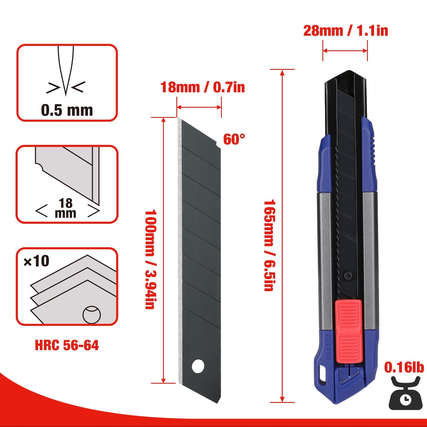 WORKPRO 18mm Retractable Utility Knife with 10-Piece SK5 Blades