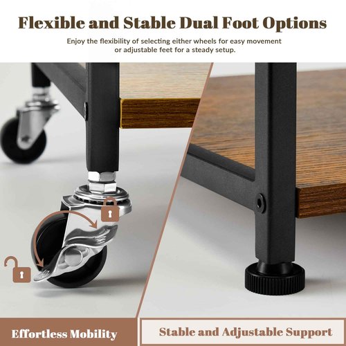 Vividwood Printer Stand - Large 3 Tier Printer Table with Adjustable Storage Shelf - Rolling Cart with Wheels -Stable Desk for Home Office Use (Rustic Brown)
