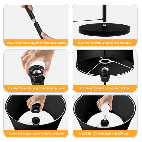 AUQUEE Floor Lamps for Living Room, Modern Standing Lamp, Black Lamp Shades, Foot Switch, Simple Pole Lamps Corner Lamp for Bedroom,Office, Living Room, Den, Bright Reading Floor Lamp(Without Bulb)