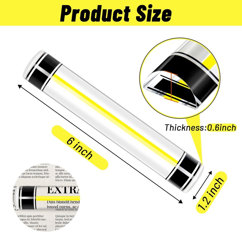 Verdanzia Magnifying Ruler with Yellow Tracker Line, 6 Inch Ruler with Magnifying Bar, Acrylic Mahjong Card Line Reader with Magnet for Reding Bible, Newspaper and Cross Stitch (6 in)