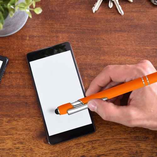 100 Pcs Ballpoint Pen with Stylus 2 in 1 Ballpoint Pen for Touch Screens, 2 in 1 Thank You Pen Gift for Colleagues, Coworker, Office (Orange)