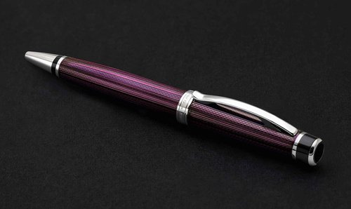 Xezo Incognito Brass Ballpoint Pen in Purple Metallic Color, Diamond-Cut Engraved, Serial, Platinum Plated Parts (Incognito Purple B)