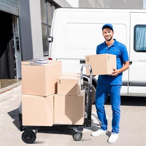 Heavy Duty Folding Hand Truck, Convertible Hand Truck Dolly Cart, Aluminum Dolly Cart for Moving Luggages, Boxes, Large Cartons, 600 Lbs Load Capacity (Black)