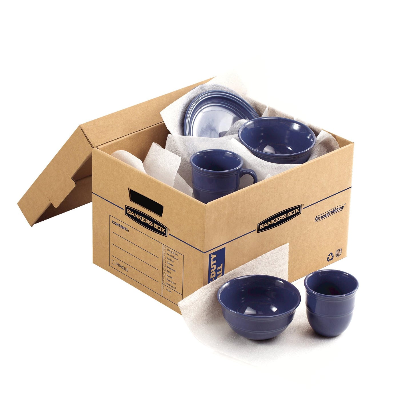 Bankers Box Small Heavy Duty Moving Box 8 Pack, Reinforced Handles, Tape-Free Assembly, Box with Lid, 15-in x 12-in x 10-in (7710201)
