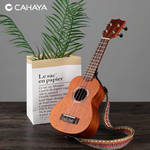 CAHAYA Concert Ukulele 23 Inch Ukulele Kit Beginner Starter with Carrying Bag, Shoulder Strap, Fretboard Stickers, for Both Adults and Kids in Mahogany CY0336