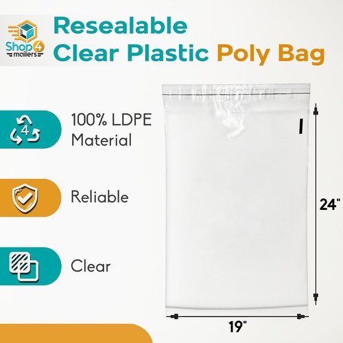 Shop4Mailers Clear Plastic Poly Bags - 19 x 24 Inch Self-Seal Packaging for Apparel & Gifts | 50 Pack