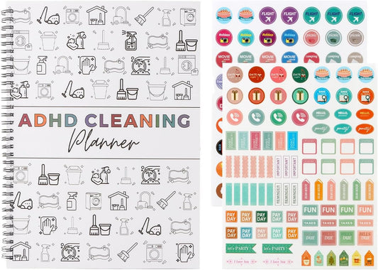 Adhd Cleaning Planner - Daily, Weekly & Monthly Organizer with Stickers | DIY Home Cleaning Schedule (White)