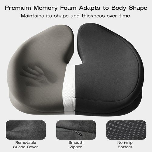 ZZ-WELL Seat Cushions for Office Chairs - Patented Coccyx Cushion for Tailbone Pain - 21.2" W x 16.5" L Extra Large Memory Foam Seat Cushion with Removable Cover