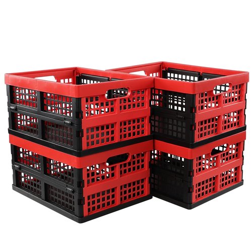 Yuright 3 Packs Small Folding Milk Crate, 16 Quart Collapsible Storage Crate, R