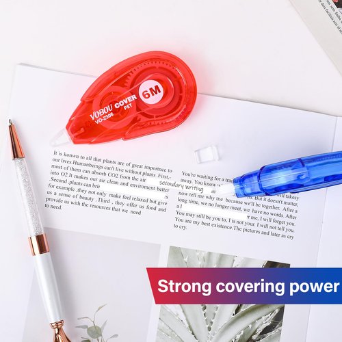 Vobou White Correction Tape, Easy To Use Applicator for Instant Corrections Wrong Writing At Any Time, For school, Office (Red and Blue, 12pack, 6M/256" x 0.2")