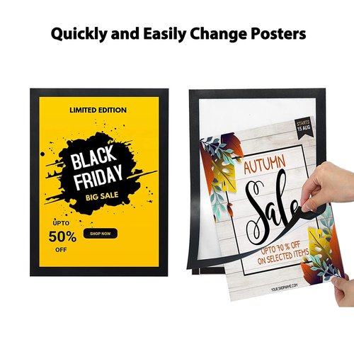 JIUYE 8.5x11 Magnetic Sign Holder Wall Mount,Self-Adhesive Plastic Display Frames,Clear PVC Sign Holder with Magnet Strip Border for Window/Door/Fridge/Document Notice Paper(12Pcs,Black)