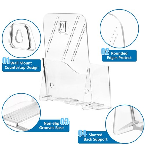 Acrylic Brochure Holder 6 x 8 Inch, Clear Slant Back Display Stand for 5.5 x 8.5 & 5 x 7 Inch Flyers, Pamphlets, Table Signs – Plastic Paper Holder for Office, Home, Store, 6 Pack