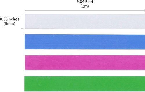 Motex Refill Tape - Embossing Label Maker Tapes in Pastel Colors | 4 Rolls, 3/8-Inch (Clear, Green, Violet, Pink)
