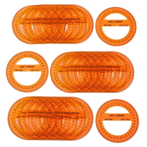 hand2mind Clear 4” Safe-T 360 Degree Protractor Set, Circle Protractor for School, Clear Plastic Protractor Ruler, Geometry Tools, Protractors Bulk for Classroom, Math Teacher Supplies (Set of 24)