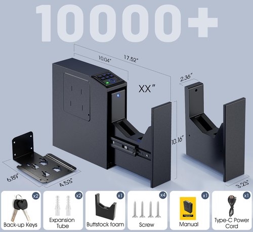 Gun safe, Biometric Slider safe for handgun, 4 Ways Unlock with Fingerprint, Key Access, PIN Code, Mounted Nightstand Pistol Safe and Gun Lock Box for Car, Truck, Desk, Bedside, Wall